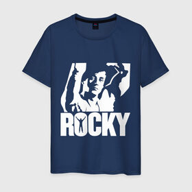 Мужская футболка хлопок с принтом Рокки Бальбоа (Rocky) в Кировске, 100% хлопок | прямой крой, круглый вырез горловины, длина до линии бедер, слегка спущенное плечо. | rocky | рокки | рокки бальбоа