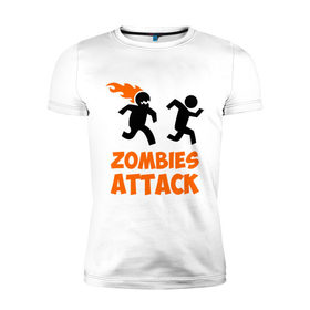 Мужская футболка премиум с принтом Zombies Attack в Кировске, 92% хлопок, 8% лайкра | приталенный силуэт, круглый вырез ворота, длина до линии бедра, короткий рукав | 