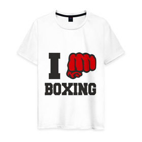 Мужская футболка хлопок с принтом i love boxing - я люблю бокс в Кировске, 100% хлопок | прямой крой, круглый вырез горловины, длина до линии бедер, слегка спущенное плечо. | sport | боксер | боксировать | кулак | ринг | рука | спорт | спортсмен | удар
