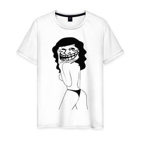 Мужская футболка хлопок с принтом sexy trollface в Кировске, 100% хлопок | прямой крой, круглый вырез горловины, длина до линии бедер, слегка спущенное плечо. | trollface | интернет приколы | мемы