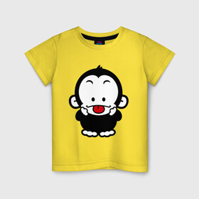 Детская футболка хлопок с принтом Веселая обезьянка в Кировске, 100% хлопок | круглый вырез горловины, полуприлегающий силуэт, длина до линии бедер | Тематика изображения на принте: веселая | веселая обезьянка | животные | обезьяна | обезьянка | прикольные картинки
