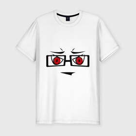 Мужская футболка премиум с принтом Серьезный смайл в очках в Кировске, 92% хлопок, 8% лайкра | приталенный силуэт, круглый вырез ворота, длина до линии бедра, короткий рукав | красные глаза | очках | очки | позитив | позитив и смайлы | прикольные картинки | серьезный смайл в очках