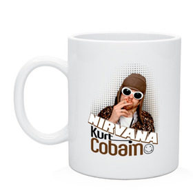 Кружка с принтом Kurt Cobain в очках в Кировске, керамика | объем — 330 мл, диаметр — 80 мм. Принт наносится на бока кружки, можно сделать два разных изображения | kurt cobain | kurt cobain в очках | nirvana | музыка | нирвана