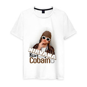 Мужская футболка хлопок с принтом Kurt Cobain в очках в Кировске, 100% хлопок | прямой крой, круглый вырез горловины, длина до линии бедер, слегка спущенное плечо. | kurt cobain | kurt cobain в очках | nirvana | музыка | нирвана