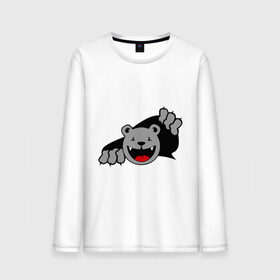 Мужской лонгслив хлопок с принтом Медведь вылезает из футболки в Кировске, 100% хлопок |  | медведь | прикольные картинки