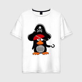 Женская футболка хлопок Oversize с принтом Пингвин - тусовщик в Кировске, 100% хлопок | свободный крой, круглый ворот, спущенный рукав, длина до линии бедер
 | пингвин | пират