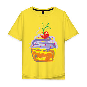 Мужская футболка хлопок Oversize с принтом кексик в Кировске, 100% хлопок | свободный крой, круглый ворот, “спинка” длиннее передней части | вишенка | еда | кексик | пироженка | сладости | тортики