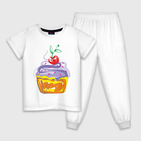 Детская пижама хлопок с принтом кексик в Кировске, 100% хлопок |  брюки и футболка прямого кроя, без карманов, на брюках мягкая резинка на поясе и по низу штанин
 | вишенка | еда | кексик | пироженка | сладости | тортики