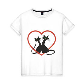 Женская футболка хлопок с принтом Влюбленные котики в Кировске, 100% хлопок | прямой крой, круглый вырез горловины, длина до линии бедер, слегка спущенное плечо | 