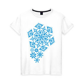 Женская футболка хлопок с принтом Узор из снежинок в Кировске, 100% хлопок | прямой крой, круглый вырез горловины, длина до линии бедер, слегка спущенное плечо | 2013 | new year | год змеи | змея | мороз | новый год | снег | снежика
