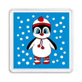 Магнит 55*55 с принтом Пингвиненок в снегу в Кировске, Пластик | Размер: 65*65 мм; Размер печати: 55*55 мм | пингвин