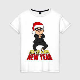 Женская футболка хлопок с принтом Gang Nam New Year в Кировске, 100% хлопок | прямой крой, круглый вырез горловины, длина до линии бедер, слегка спущенное плечо | 2013 | gang nam new year | гагнам стайл | новогодние | новый год | праздник | прикольные картинки | прикольные надписи | с новым годом