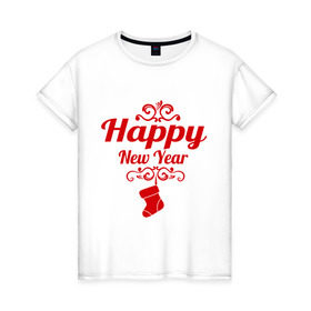 Женская футболка хлопок с принтом Happy new year, носок в Кировске, 100% хлопок | прямой крой, круглый вырез горловины, длина до линии бедер, слегка спущенное плечо | 2013 | happy new year | new year | год змеи | дед мороз | новый год