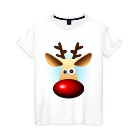 Женская футболка хлопок с принтом WOW Deer в Кировске, 100% хлопок | прямой крой, круглый вырез горловины, длина до линии бедер, слегка спущенное плечо | 2013 | happy new year | new year | год змеи | дед мороз | новый год | олень