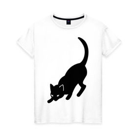 Женская футболка хлопок с принтом Черная/Белая кошечка в Кировске, 100% хлопок | прямой крой, круглый вырез горловины, длина до линии бедер, слегка спущенное плечо | влюбленная кошка | влюбленный котенок | киса | китти | кот | котенок | кошка | кошки | прикольные картинки | черная белая кошечка
