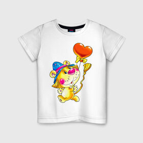 Детская футболка хлопок с принтом ЛЕВ С СЕРДЕЧКОМ в Кировске, 100% хлопок | круглый вырез горловины, полуприлегающий силуэт, длина до линии бедер | детские | детям | для детей | лев | львенок