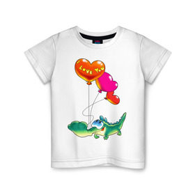 Детская футболка хлопок с принтом КРОКОДИЛ С СЕРДЕЧКАМИ в Кировске, 100% хлопок | круглый вырез горловины, полуприлегающий силуэт, длина до линии бедер | i love you | детские | детям | для детей | крокодил | любовь | я тебя люблю