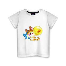 Детская футболка хлопок с принтом КОТЁНОК С ШАРИКОМ в Кировске, 100% хлопок | круглый вырез горловины, полуприлегающий силуэт, длина до линии бедер | 