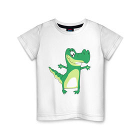 Детская футболка хлопок с принтом КРОКОДИЛЬЧИК в Кировске, 100% хлопок | круглый вырез горловины, полуприлегающий силуэт, длина до линии бедер | аллигатор | детские | животные | звери | зверушки | крокодил