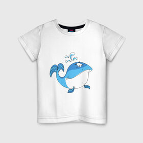 Детская футболка хлопок с принтом ВАЖНЫЙ КИТ в Кировске, 100% хлопок | круглый вырез горловины, полуприлегающий силуэт, длина до линии бедер | детские | животные | звери | зверушки | китенок | рыба | рыбка | фонтан