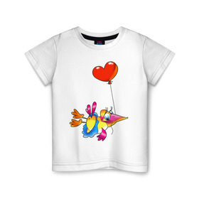 Детская футболка хлопок с принтом ПТИЦА С СЕРДЕЧКОМ в Кировске, 100% хлопок | круглый вырез горловины, полуприлегающий силуэт, длина до линии бедер | воздушный шарик | детские | животные | звери | зверушки | птичка | сердце