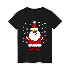 Женская футболка хлопок с принтом Веселый Дед Мороз в Кировске, 100% хлопок | прямой крой, круглый вырез горловины, длина до линии бедер, слегка спущенное плечо | новогодний | рождество | санта клаус