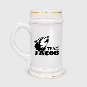 Кружка пивная с принтом Jacob team logo в Кировске,  керамика (Материал выдерживает высокую температуру, стоит избегать резкого перепада температур) |  объем 630 мл | Тематика изображения на принте: 