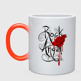 Кружка хамелеон с принтом Rock angel red rose в Кировске, керамика | меняет цвет при нагревании, емкость 330 мл | rock | rock angel | красная роза | роза | рок | рок музыка