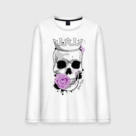 Мужской лонгслив хлопок с принтом Skull with rose в Кировске, 100% хлопок |  | rock | rose | роза | рок | рок музыка | череп