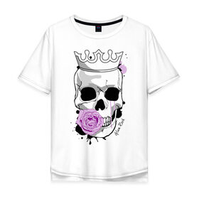 Мужская футболка хлопок Oversize с принтом Skull with rose в Кировске, 100% хлопок | свободный крой, круглый ворот, “спинка” длиннее передней части | Тематика изображения на принте: rock | rose | роза | рок | рок музыка | череп