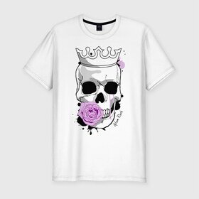 Мужская футболка премиум с принтом Skull with rose в Кировске, 92% хлопок, 8% лайкра | приталенный силуэт, круглый вырез ворота, длина до линии бедра, короткий рукав | Тематика изображения на принте: rock | rose | роза | рок | рок музыка | череп