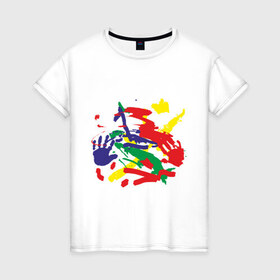 Женская футболка хлопок с принтом детский рисунок в Кировске, 100% хлопок | прямой крой, круглый вырез горловины, длина до линии бедер, слегка спущенное плечо | 
