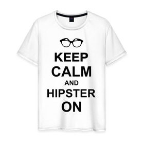 Мужская футболка хлопок с принтом Hipster on в Кировске, 100% хлопок | прямой крой, круглый вырез горловины, длина до линии бедер, слегка спущенное плечо. | 