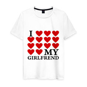 Мужская футболка хлопок с принтом I love my GirlFrend (Я люблю свою подругу) в Кировске, 100% хлопок | прямой крой, круглый вырез горловины, длина до линии бедер, слегка спущенное плечо. | (я люблю свою подругу | i love my girlfrend | подарок любимому | подарок парню | я люблю свою девушку