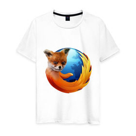 Мужская футболка хлопок с принтом Firefox лис в Кировске, 100% хлопок | прямой крой, круглый вырез горловины, длина до линии бедер, слегка спущенное плечо. | лиса