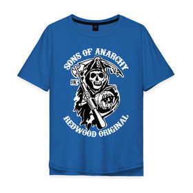 Мужская футболка хлопок Oversize с принтом Sons of anarchy logo в Кировске, 100% хлопок | свободный крой, круглый ворот, “спинка” длиннее передней части | Тематика изображения на принте: скелет | сыны анархии