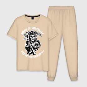 Мужская пижама хлопок с принтом Sons of anarchy logo в Кировске, 100% хлопок | брюки и футболка прямого кроя, без карманов, на брюках мягкая резинка на поясе и по низу штанин
 | скелет | сыны анархии