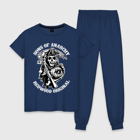 Женская пижама хлопок с принтом Sons of anarchy logo в Кировске, 100% хлопок | брюки и футболка прямого кроя, без карманов, на брюках мягкая резинка на поясе и по низу штанин | скелет | сыны анархии