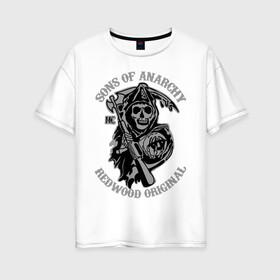 Женская футболка хлопок Oversize с принтом Sons of anarchy logo в Кировске, 100% хлопок | свободный крой, круглый ворот, спущенный рукав, длина до линии бедер
 | скелет | сыны анархии