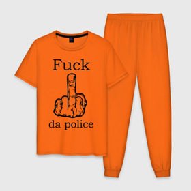 Мужская пижама хлопок с принтом fuck da police в Кировске, 100% хлопок | брюки и футболка прямого кроя, без карманов, на брюках мягкая резинка на поясе и по низу штанин
 | кулак | палец | провокация | рука
