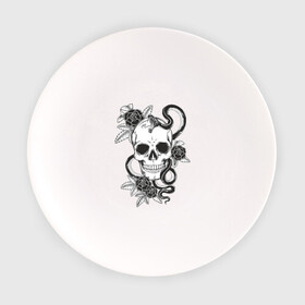 Тарелка с принтом череп роз в Кировске, фарфор | диаметр - 210 мм
диаметр для нанесения принта - 120 мм | скелет
