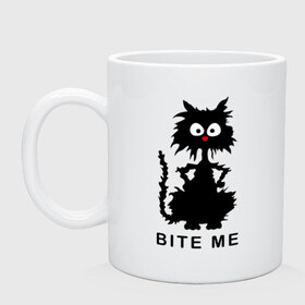 Кружка с принтом Bite me (черный кот) в Кировске, керамика | объем — 330 мл, диаметр — 80 мм. Принт наносится на бока кружки, можно сделать два разных изображения | киса | котенок