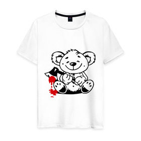 Мужская футболка хлопок с принтом Мишка маньяк в Кировске, 100% хлопок | прямой крой, круглый вырез горловины, длина до линии бедер, слегка спущенное плечо. | животные | кровь | мишка | плюшевый мишка | ужасы