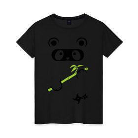 Женская футболка хлопок с принтом Panda ninja в Кировске, 100% хлопок | прямой крой, круглый вырез горловины, длина до линии бедер, слегка спущенное плечо | panda | бамбуковая панда | панда ниндзя
