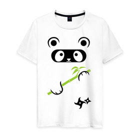 Мужская футболка хлопок с принтом Panda ninja в Кировске, 100% хлопок | прямой крой, круглый вырез горловины, длина до линии бедер, слегка спущенное плечо. | Тематика изображения на принте: panda | бамбуковая панда | панда ниндзя