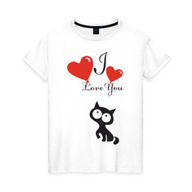 Женская футболка хлопок с принтом Люблю котёнка в Кировске, 100% хлопок | прямой крой, круглый вырез горловины, длина до линии бедер, слегка спущенное плечо | 