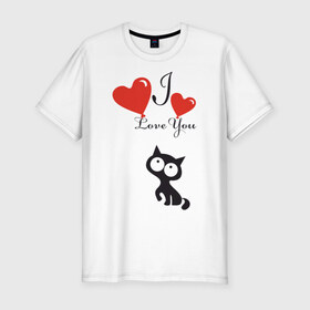 Мужская футболка премиум с принтом Люблю котёнка в Кировске, 92% хлопок, 8% лайкра | приталенный силуэт, круглый вырез ворота, длина до линии бедра, короткий рукав | 