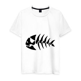 Мужская футболка хлопок с принтом Рыба-пират в Кировске, 100% хлопок | прямой крой, круглый вырез горловины, длина до линии бедер, слегка спущенное плечо. | скелет