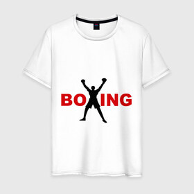 Мужская футболка хлопок с принтом Boxing! в Кировске, 100% хлопок | прямой крой, круглый вырез горловины, длина до линии бедер, слегка спущенное плечо. | бокс | боксер | боксировать | перчатки | спорт | спортсмен