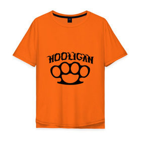 Мужская футболка хлопок Oversize с принтом Hooligan (хулиган) в Кировске, 100% хлопок | свободный крой, круглый ворот, “спинка” длиннее передней части | hooligan | для пацанов | костет | пацанские | хулиган